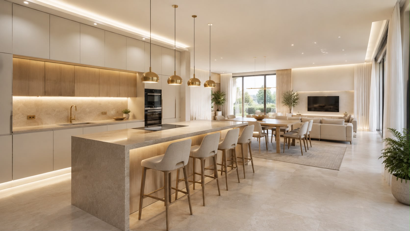 Cozinha e sala em open space